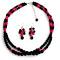 Twisted Double Strand Necklace Magenta & Black Pearls