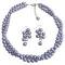 Double Strand Lilac Purple Pearls Twisted Necklace Grape Earrings