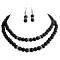 Elegant Black Pearl Rhinestones Double Stranded Necklace Set 