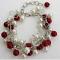 Red Ivory Pearls Cluster Bracelet With Clear Crystals