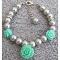 Mint Flower Gray Pearl Rhinestone Flower Girl Charm Bracelet Mint Flower Gray Pearl Rhinestone Flower Girl Charm Bracelet