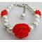 Little Girls Pearls Bracelet /w Red Rose Flower
