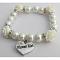 White Pearl Flower Girl Bracelet with Heart Shaped Pendant