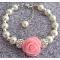 Pink Rose Flower Bracelet Ivory Pearl Paveball Bracelet Pink Rose Flower Bracelet Ivory Pearl Paveball Bracelet