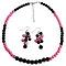 Stylish Black Fuchsia Cluster Earrings Necklace Jewelry Set