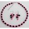 Hot Pink Black Pearl Jewelry Set \w Necklace & Cluster Earrings