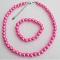 Hot Pink Flower Girl Jewelry Set Pearl Necklace And Stretchable Bracelet 