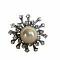 Rhinestone Embedded Sun Rays White Pearl Stud Dress Brooch Pin