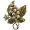 Breathtaking Gift Golden Glitter Leaf & Pearls Flowers Romantic Brooch