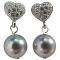 Diamante Heart Wedding Earrings In Grey Pearl Diamante Heart Wedding Earrings In Grey Pearl