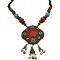 Turquoise Engraved Flower w/ Coral Stones Dangling Bells NecklACE Turquoise Engraved Flower w/ Coral Stones Dangling Bells NecklACE