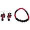 Stunning Stretchable Bracelet Grape Earrings Magenta Black Pearls 