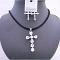 Clear Crystals Cross Pendant Black Chord w/ Cross Earrings Jewelry Set 