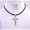 Golden Shadow Cross Pendant Necklace Set w/ Cross Earrings Jewelry Set Golden Shadow Cross Pendant Necklace Set w/ Cross Earrings Jewelry Set