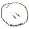 Dark Chocolate Peach Pearls Silver Rondells Spacer Wedding Jewelry Set