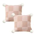 SOGA 2X 17.7 inches Checkerboard Knit Pillowcase with Decorative Pom Pom