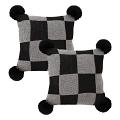 SOGA 2X 45cm Modern Black & Gray Gingham Pillowcase with decorative Pom Pom