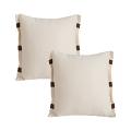 SOGA 2X 45cm Modern Cream Leather Tab Textured Decorative Pillowcases