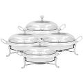 SOGA 3L Stainless Steel Round Buffet Chafing Dish with Glass Lid, Set of 4 SOGA 3L Stainless Steel Round Buffet Chafing Dish with Glass Lid, Set of 4
