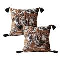 SOGA 2X 45cm Velvet Brown/Black/Ivory Leaf Print Polyester Cushion Cover wi