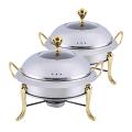 SOGA 2X Round Stainless Steel Chafing Dishes – Gold Accents 