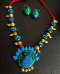 Hand made Terracotta Peacock Necklace & Earrings Set Hand made Terracotta Peacock Necklace & Earrings Set
