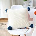 SOGA 2X 45cm Ribbed Knit Pillowcase with Decorative Pom-Poms (Cream White)