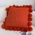 SOGA 2X 45cm Rust Red Ribbed Pillow Cover with Decorative Pom Poms
