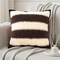 SOGA 2X 17.7 inches Cozy Brown & Cream Striped Bouclé Square Pillowcases