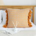 SOGA 2X 45cm Orange Houndstooth Pillow Cover with Decorative Tassels
