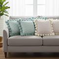SOGA 5PC Light Blue Ribbed Pom Pom Pillow Covers & Cream Waffle Weave Set