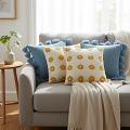 SOGA 5PC Sky Blue Textured & Retro Daisy Chain Pillow Covers with Pom-Poms