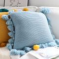 SOGA 2X 45cm Textured Pillowcase with Decorative Pom-Pom Trim (Sky Blue)