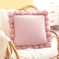 SOGA 2X 17.7 inches Blush Pink Ribbed Pillow Cover with Pom Poms