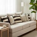 SOGA 6PC Pillow Set –3 Off-White Heart & 3 Brown Cream Striped Bouclé Cover