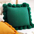 SOGA 2X 45cm Teal Ribbed Pillow Cover with Decorative Pom Poms