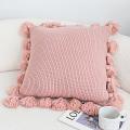 SOGA 2X 45cm Textured Pillowcase with Decorative Pom-Pom Trim (Soft Pink)