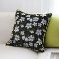 SOGA 2X 17.7 inches Black Floral Decorative Pillow Cover with Green Trim