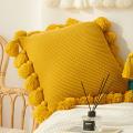 SOGA 2X 45cm Textured Pillowcase with Decorative Pom-Pom Trim Sunny Yellow