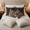 SOGA 6PC Chocolate Brown Knit, Cream Pom-Pom & Retro Geometric Pillow Cover
