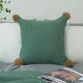 SOGA 2X 45cm Ribbed Knit Pillowcase with Decorative Pom-Poms (Sage Green)