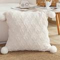 SOGA 2X 45cm Luxurious Ivory Diamond Knit Pillowcases with Pom-Poms