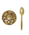 9 Compartment Disposable Gold Plates - Indian Thali Plastic Tray - 200 w/ Spoon