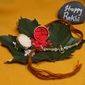 Ganesh Rakhi W/ Beautiful Golden Beads + Roli & Chaval