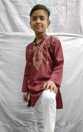 Kids Maroon Cotton Embroidered Work Kurta Pajama 1 to 12 Year Boys