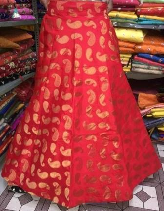Beautiful Vibrant Red Gold Color Brocade Silk Lehnga (Skirt) # 1 Beautiful Vibrant Red Gold Color Brocade Silk Lehnga (Skirt) # 1