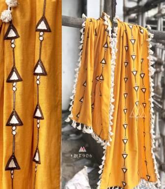 Bright Yellow Embroidered Unisex Stole / Supatta w/ Lace # 1 Bright Yellow Embroidered Unisex Stole / Supatta w/ Lace # 1