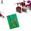 Delicate Lumba Bhaiya Bhabhi Kundan Rakhi With Ornaments + Roli & Chaval Delicate Lumba Bhaiya Bhabhi Kundan Rakhi With Ornaments + Roli & Chaval