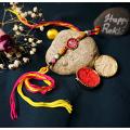 Beautiful Pink Gem Rakhi With Beads + Roli & Chaval