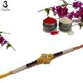 RAKHI Designed With a Golden Flower and Brown Beads for Brother	